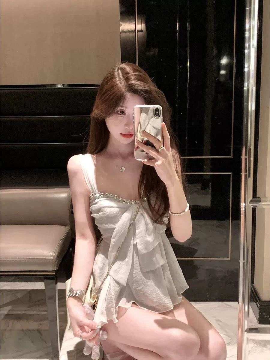 星河派对 气质雪纺镶钻上衣 Galaxy Party Elegant Chiffon Rhinestone Blouse