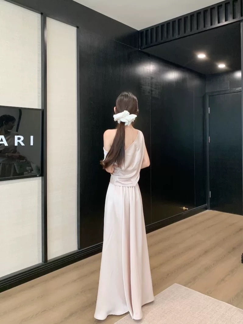 娜露可可 露肩短袖a字长裙套装 Naruko Coco off-shoulder short-sleeve A-line dress set
