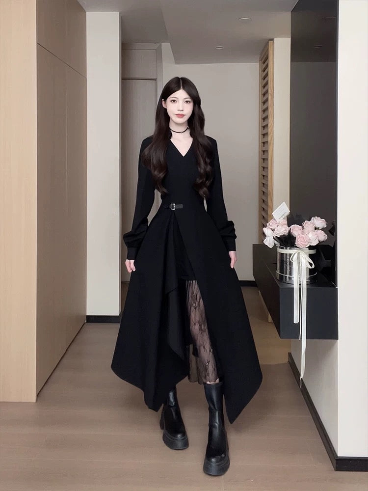 松羽珊 长袖蕾丝假两件连衣裙 Songyushan Long Sleeve Lace Faux Two-Piece Dress