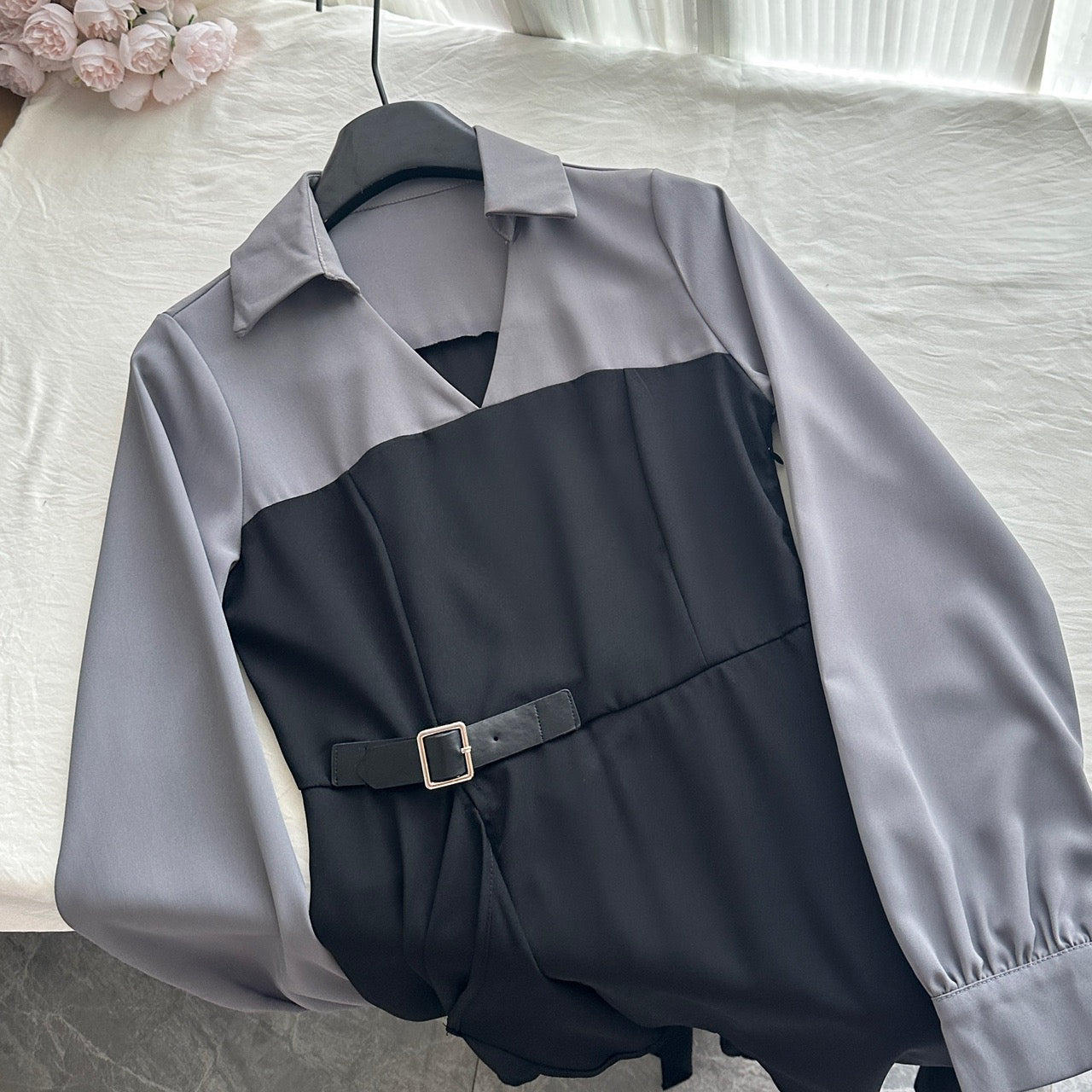 松羽珊 长袖蕾丝假两件连衣裙 Songyushan Long Sleeve Lace Faux Two-Piece Dress