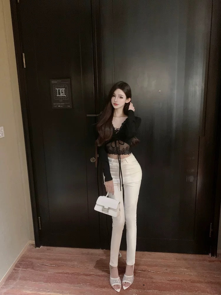 性感露娜 蕾丝叠穿短款辣妹上衣 Sexy Luna Lace Layered Cropped Y2K Top