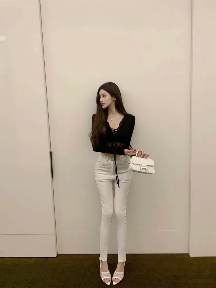 性感露娜 蕾丝叠穿短款辣妹上衣 Sexy Luna Lace Layered Cropped Y2K Top