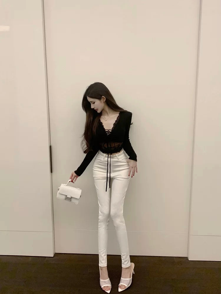 性感露娜 蕾丝叠穿短款辣妹上衣 Sexy Luna Lace Layered Cropped Y2K Top