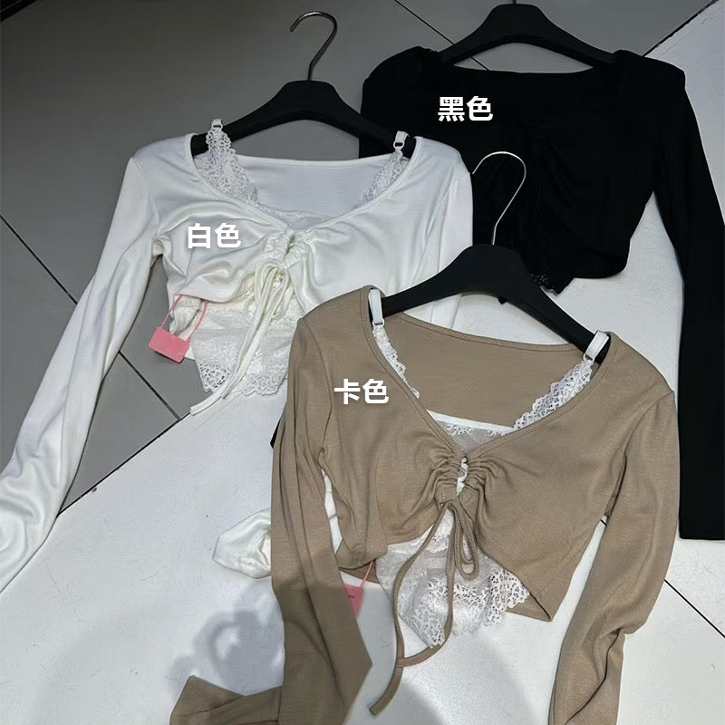 性感露娜 蕾丝叠穿短款辣妹上衣 Sexy Luna Lace Layered Cropped Y2K Top