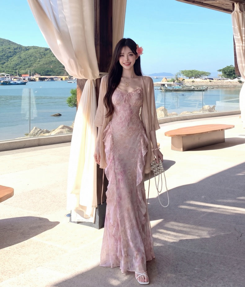 流花人鱼 法式油画晕染碎花连衣裙 Flowing Floral Mermaid French Oil-Paint Floral Dress