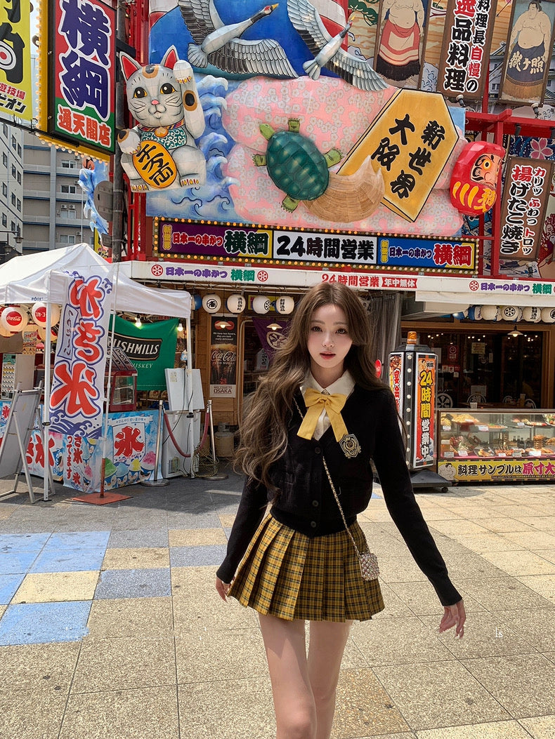 东京女大 JK学院风开衫衬衫半裙套装 Tokyo Women’s University JK Academy-Style Cardigan, Shirt, and Skirt Set