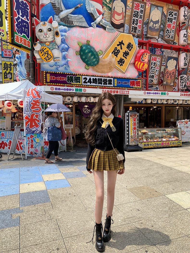 东京女大 JK学院风开衫衬衫半裙套装 Tokyo Women’s University JK Academy-Style Cardigan, Shirt, and Skirt Set