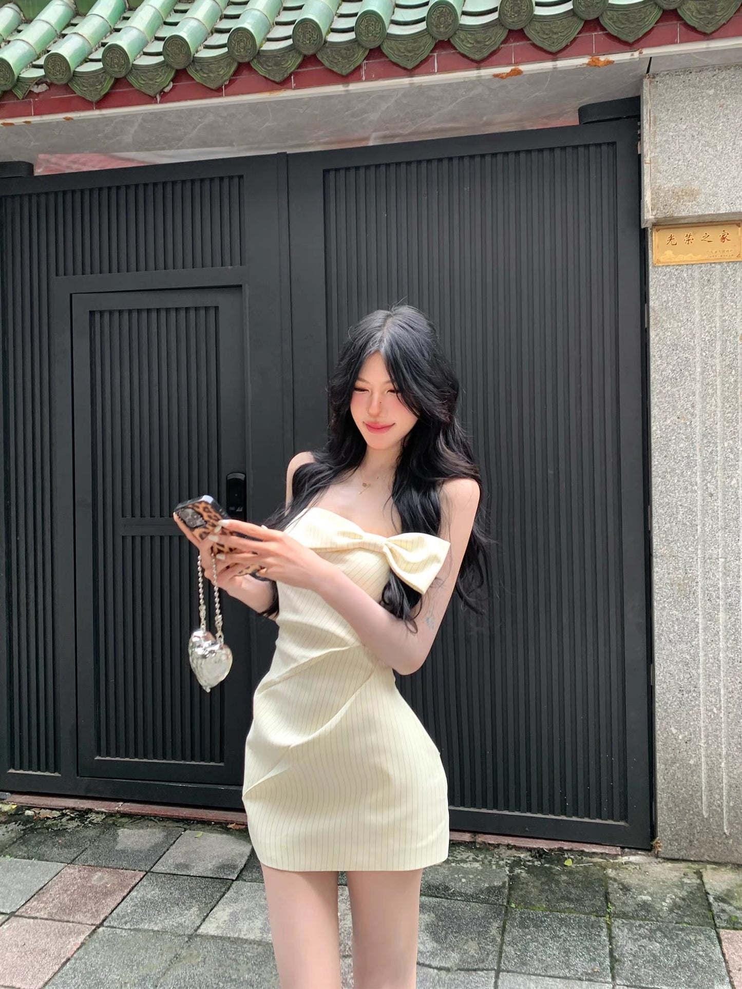 浪漫可颂 条纹包臀裙蝴蝶结连衣裙 Romantic Croissant Striped Bodycon Skirt Bowknot Dress