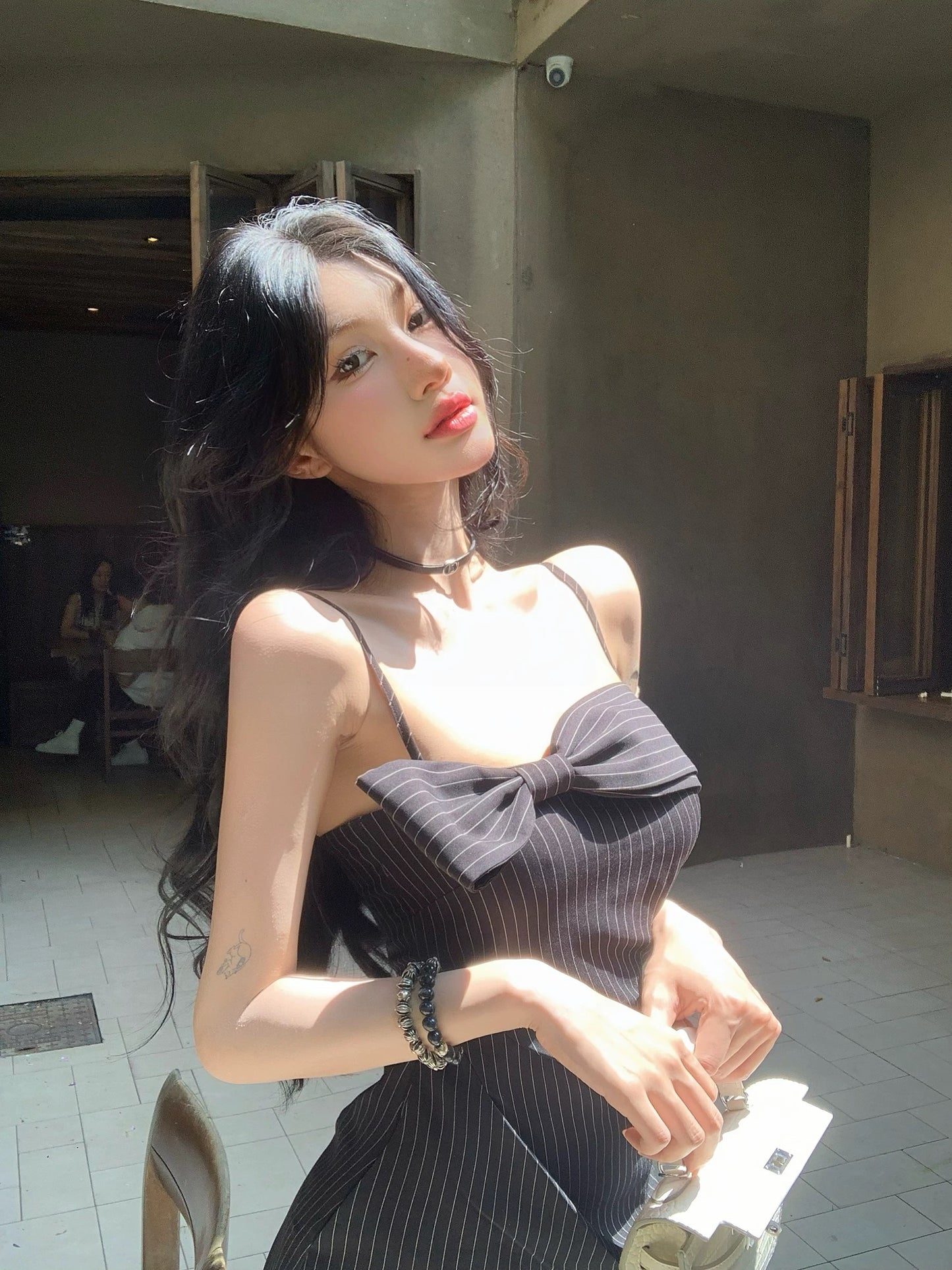 浪漫可颂 条纹包臀裙蝴蝶结连衣裙 Romantic Croissant Striped Bodycon Skirt Bowknot Dress