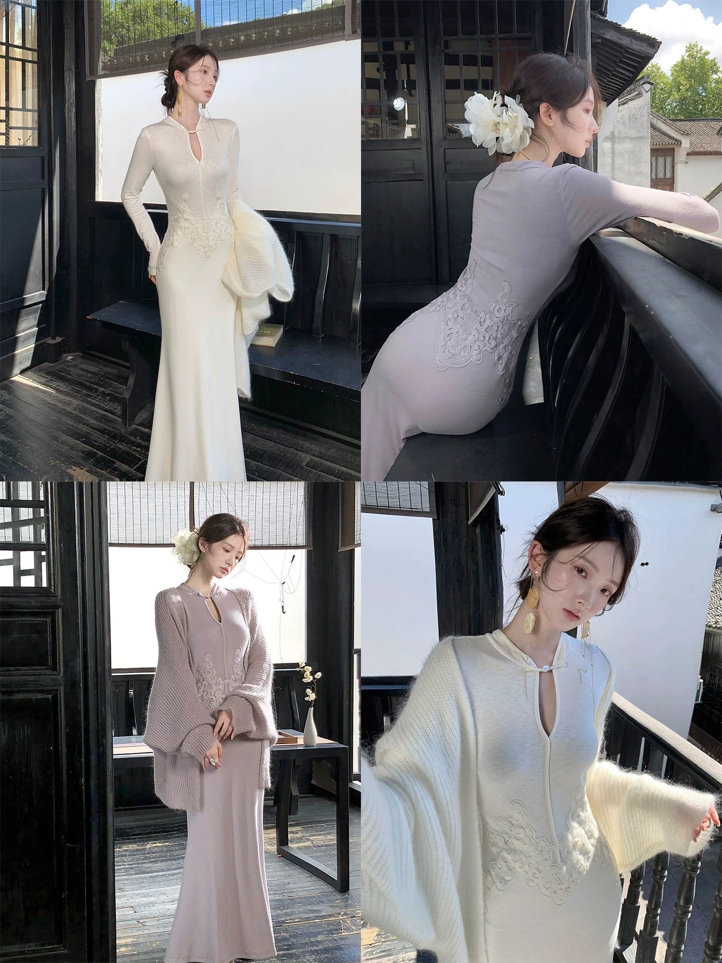 瓷生花 新中式复古盘扣开衫与旗袍连衣裙 Porcelain Blossom New Chinese-Style Vintage Frog-Button Cardigan and Qipao Dress