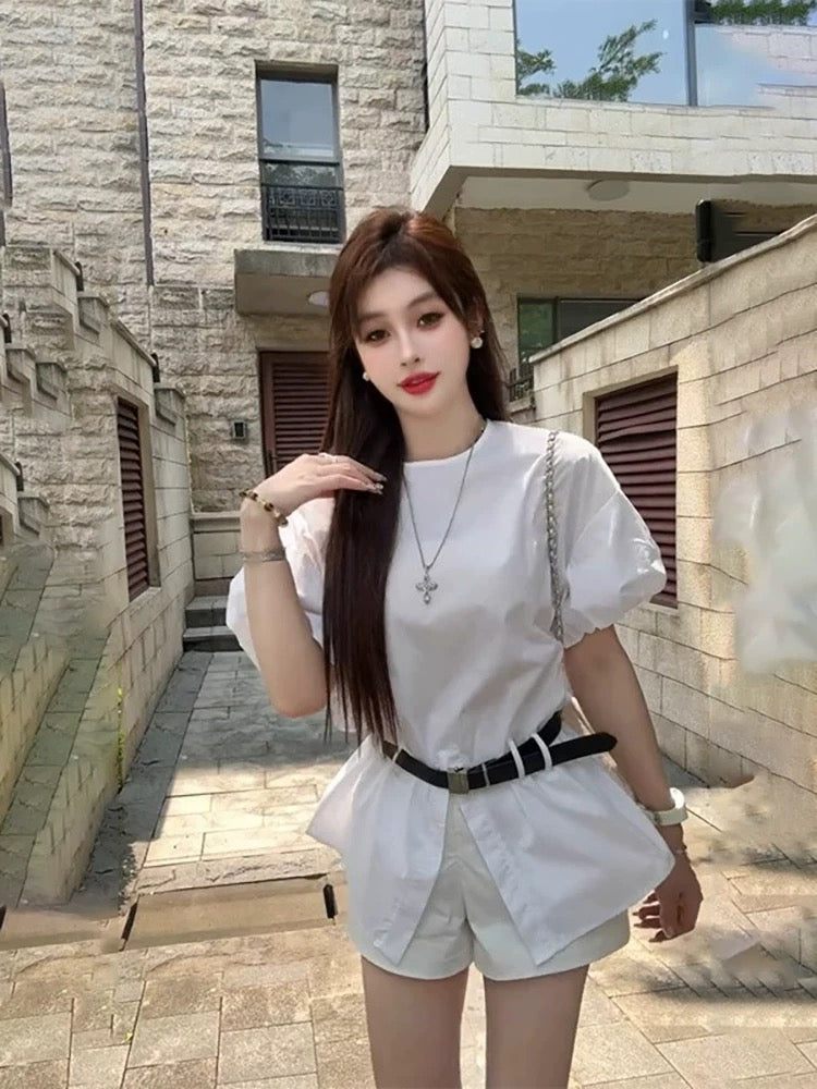 明媚阳光 泡泡袖上衣气质套装 Sunny Elegance – Puff Sleeve Top & Chic Set