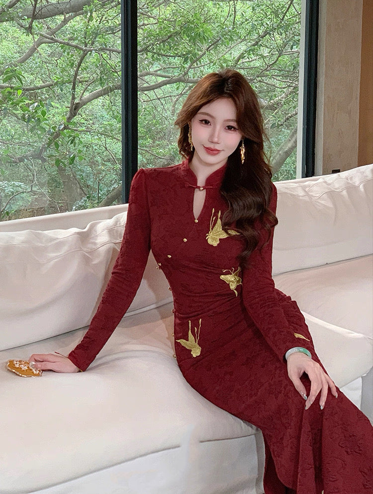 喜相逢 新中式改良旗袍订婚连衣裙 Xiangfeng New Chinese-Style Modernized Qipao Engagement Dress