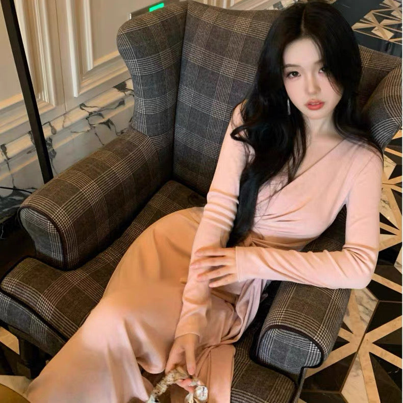半寸风停 气质优雅V领扭结显瘦连衣裙 Half-Inch Breeze – Elegant V-Neck Twist Slimming Dress