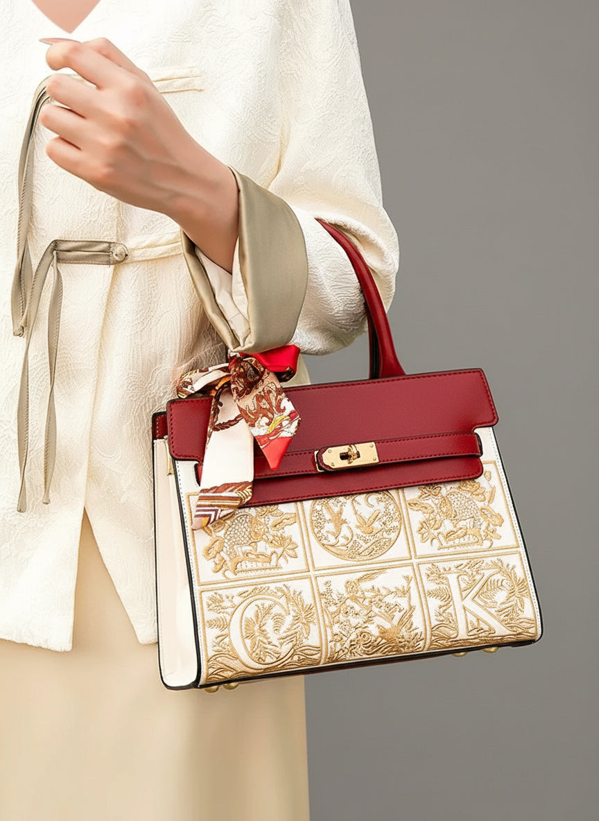 Lunar Embroidered Top Handle Bag