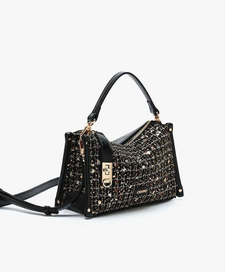 Urban Edge Tweed Chain-Strap Crossbody Bag