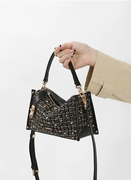 Urban Edge Tweed Chain-Strap Crossbody Bag