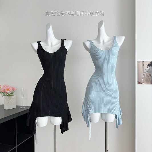 蓝色晚风 修身针织气质连衣裙 Blue Evening Breeze Slim Fit Knitted Elegant Dress