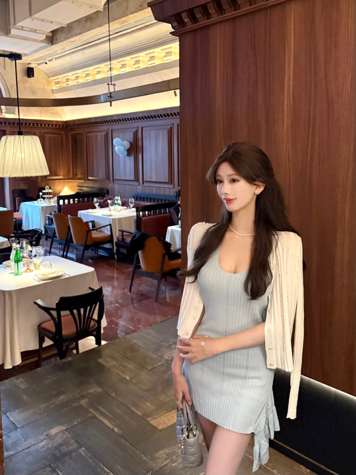 蓝色晚风 修身针织气质连衣裙 Blue Evening Breeze Slim Fit Knitted Elegant Dress