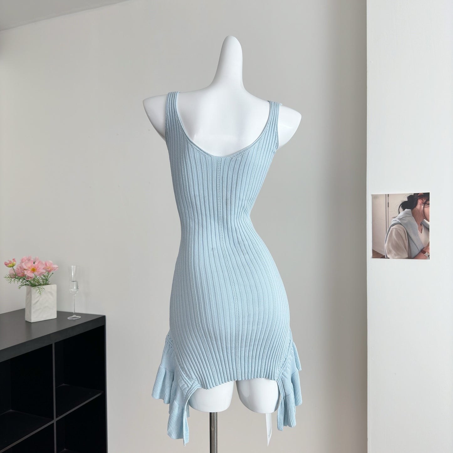 蓝色晚风 修身针织气质连衣裙 Blue Evening Breeze Slim Fit Knitted Elegant Dress