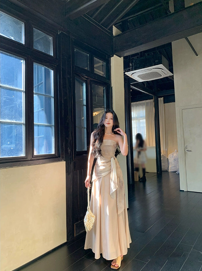米兰假日 一字肩抹胸上衣阔腿裤套装 Milan Holiday – Off-Shoulder Bustier Top and Wide-Leg Pants Set