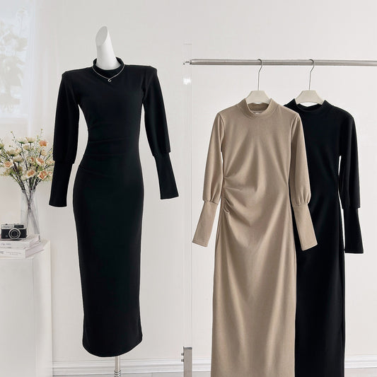 暖意浮光 Amber Warmth Lantern Sleeve & Slim-Fit Design