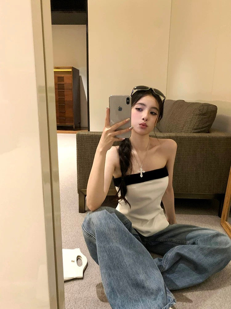 人间COCO 抹胸小香风黑白设计连衣裙/上衣