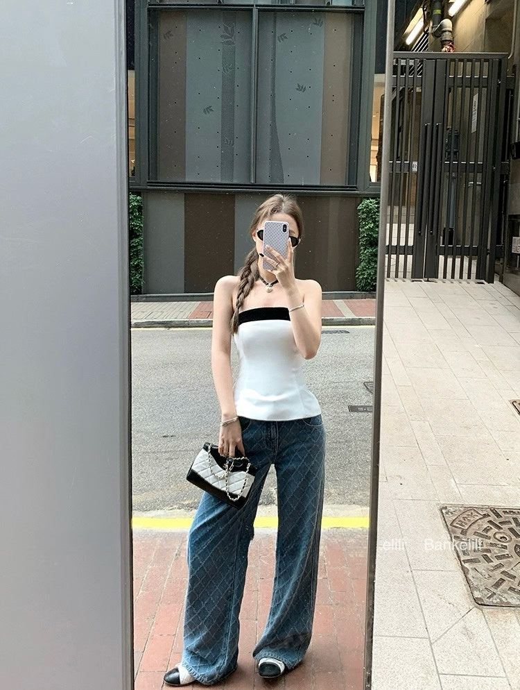 人间COCO 抹胸小香风黑白设计连衣裙/上衣