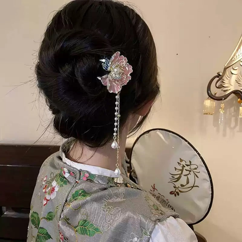 牡丹流苏 新中式粉色牡丹发簪 Peony & Tassel: New Chinese Style Pink Peony Hairpin