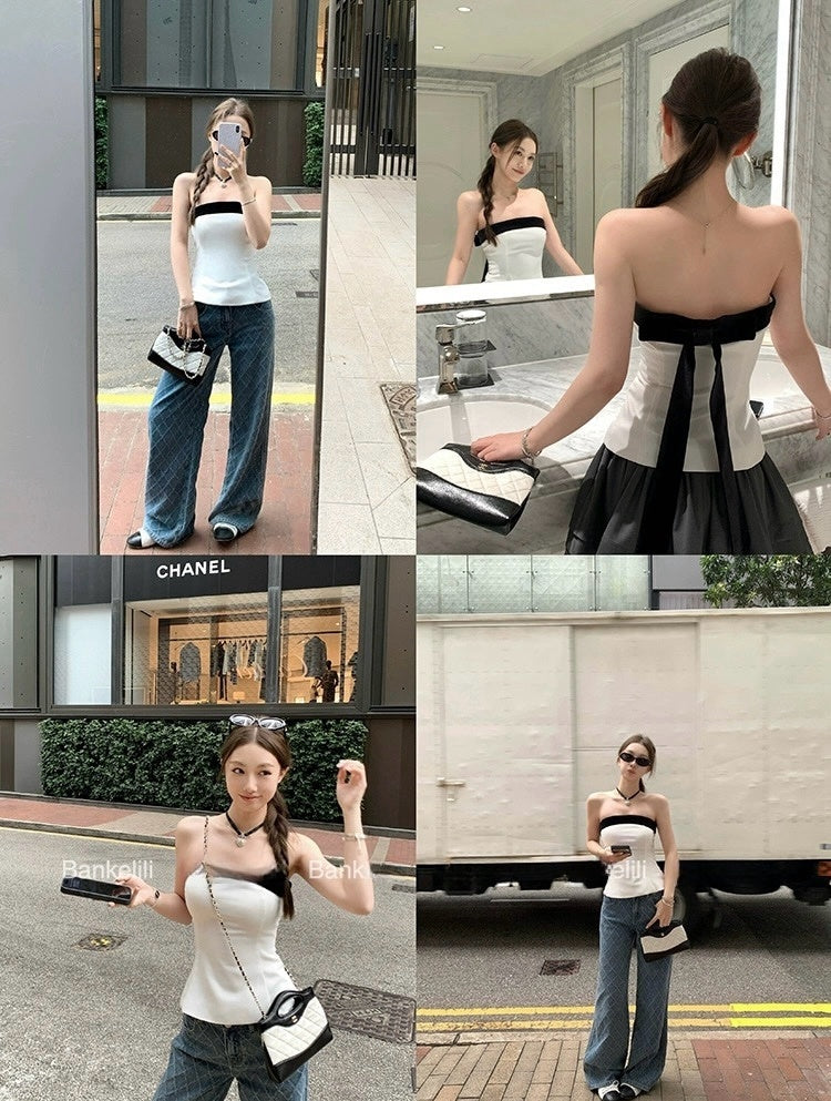 人间COCO 抹胸小香风黑白设计连衣裙/上衣
