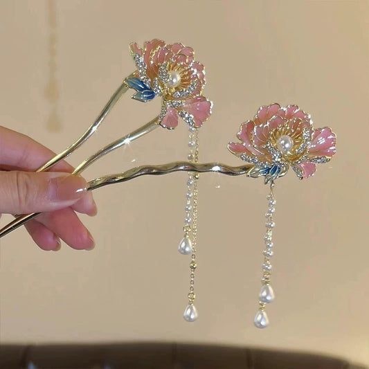 ē”äø¹ęµč ę°äøå¼ē²č²ē”äø¹åē°Ŗ Peony & Tassel: New Chinese Style Pink Peony Hairpin