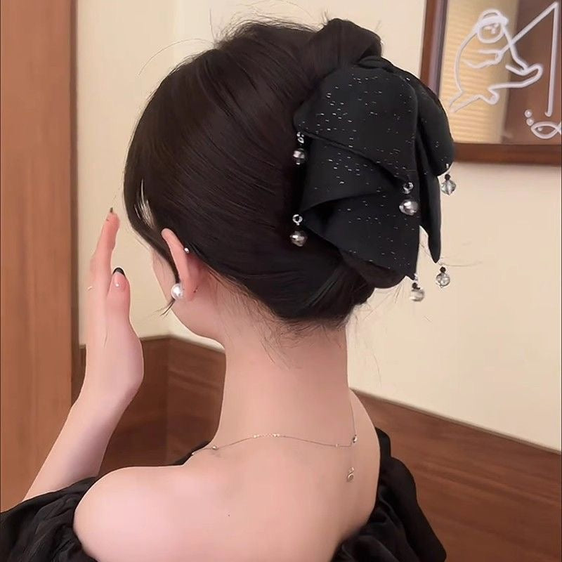 赫本之心 蝴蝶结马尾鲨鱼夹发夹 Hepburn’s Heart: Elegant Bow Claw Clip – Vintage Ponytail Hair Clamp
