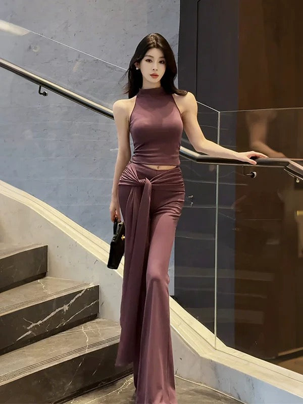 烟熏巴曼 高领无袖喇叭裤套装 Smoky Balmain-Style High Neck Sleeveless Flared Pants Set