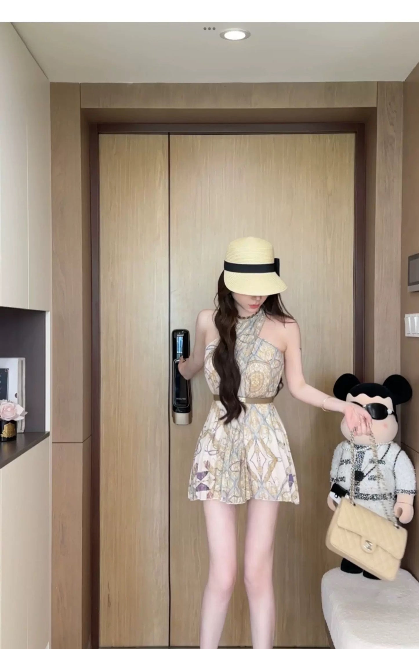 尼罗浮宫 交叉挂脖印花连衣裙 Nile Louvre Cross-Halter Printed Dress