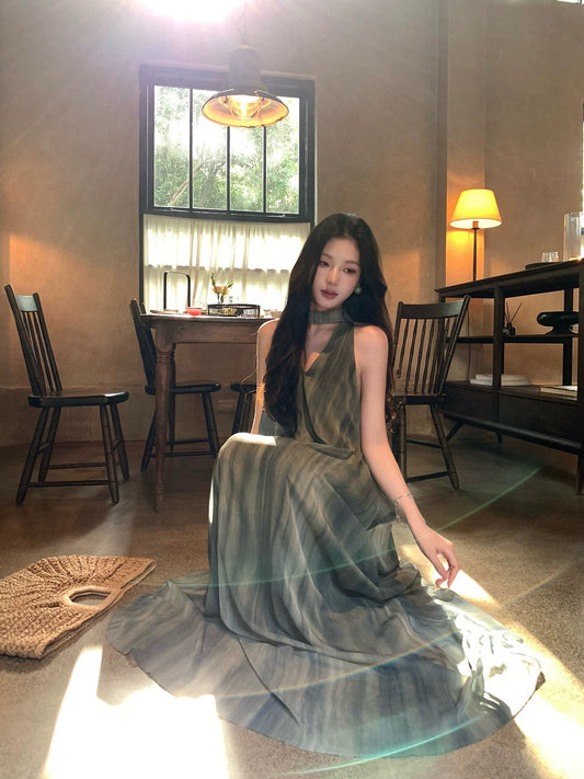 绿岛森莺 高级不撞款水墨肌理连衣裙 Green Island Forest Warbler High-End Unique Ink-Wash Textured Dress