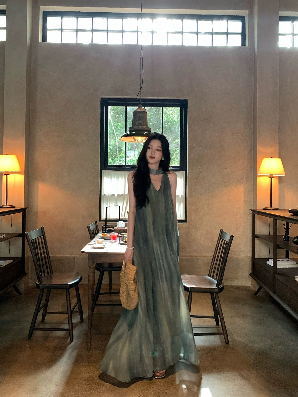 绿岛森莺 高级不撞款水墨肌理连衣裙 Green Island Forest Warbler High-End Unique Ink-Wash Textured Dress