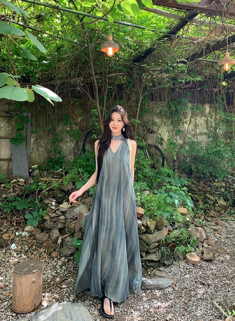 绿岛森莺 高级不撞款水墨肌理连衣裙 Green Island Forest Warbler High-End Unique Ink-Wash Textured Dress