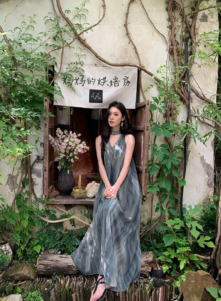 绿岛森莺 高级不撞款水墨肌理连衣裙 Green Island Forest Warbler High-End Unique Ink-Wash Textured Dress