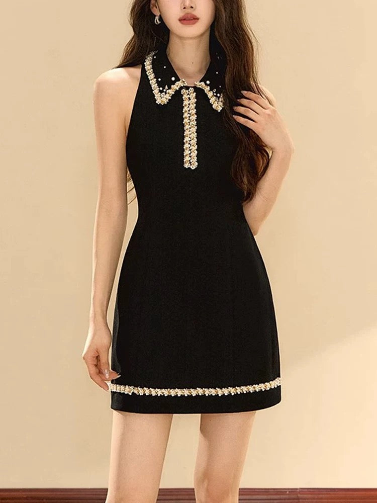星耀黑 钉珠小香收腰连衣裙 Starlight Black Pearl-Button Chanel-Style Waist-Cinching Dress