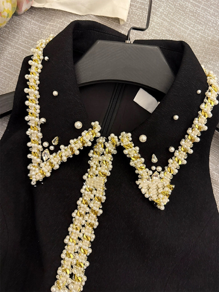 星耀黑 钉珠小香收腰连衣裙 Starlight Black Pearl-Button Chanel-Style Waist-Cinching Dress