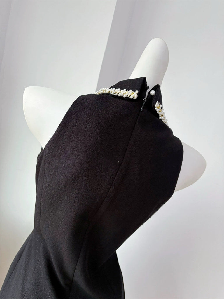 星耀黑 钉珠小香收腰连衣裙 Starlight Black Pearl-Button Chanel-Style Waist-Cinching Dress