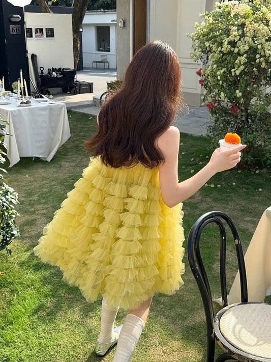 黄雀伊人 薄纱蓬蓬超上镜吊带裙 Golden Finch Beauty Tulle Puffy Photogenic Spaghetti Strap Dress