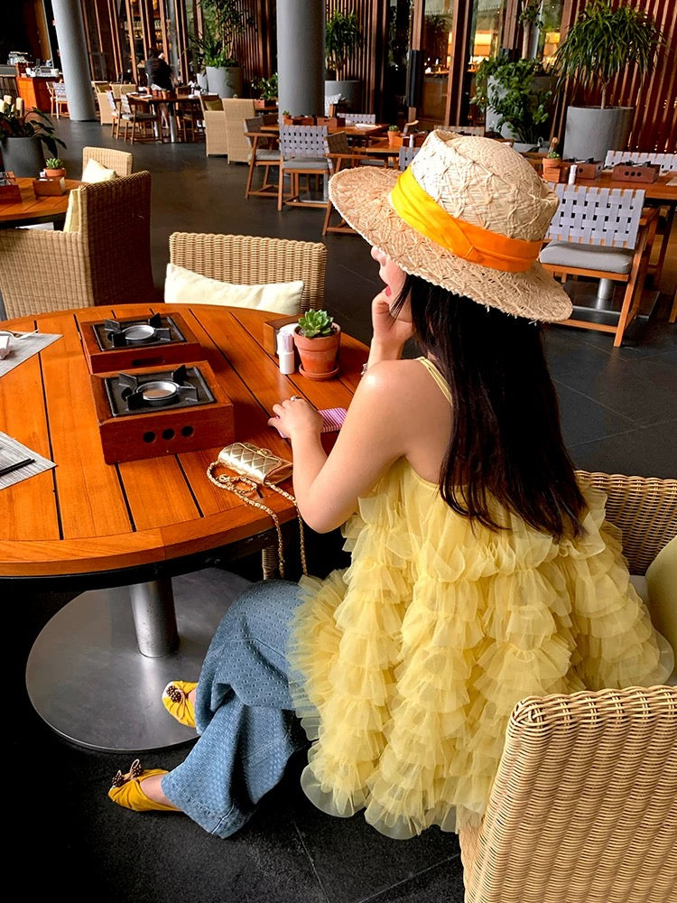 黄雀伊人 薄纱蓬蓬超上镜吊带裙 Golden Finch Beauty Tulle Puffy Photogenic Spaghetti Strap Dress