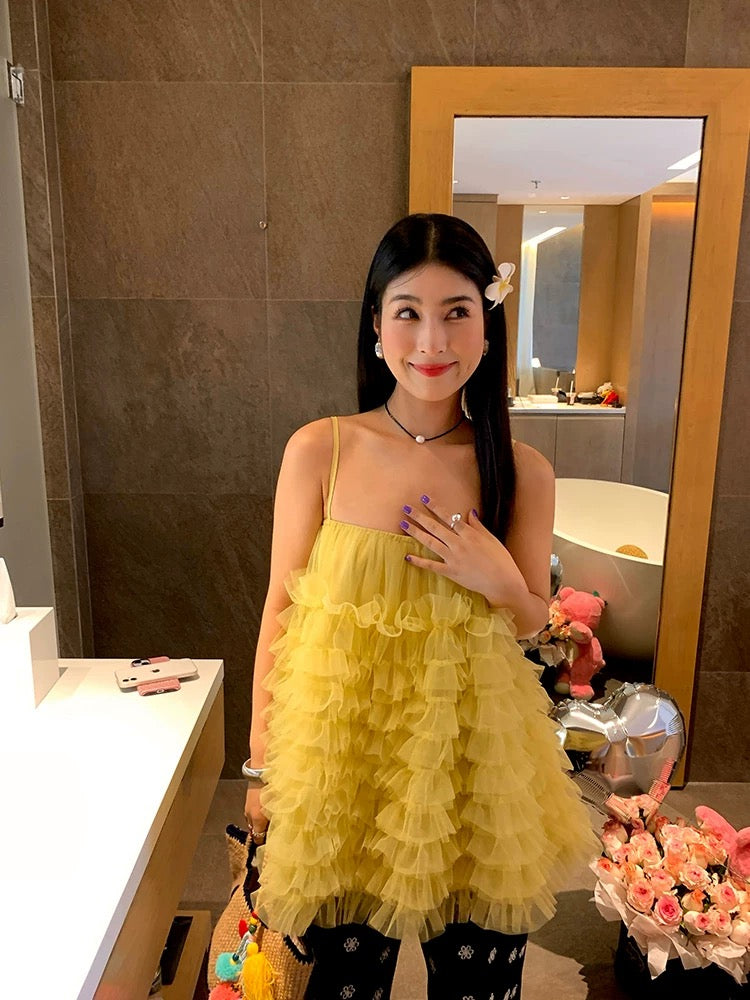 黄雀伊人 薄纱蓬蓬超上镜吊带裙 Golden Finch Beauty Tulle Puffy Photogenic Spaghetti Strap Dress