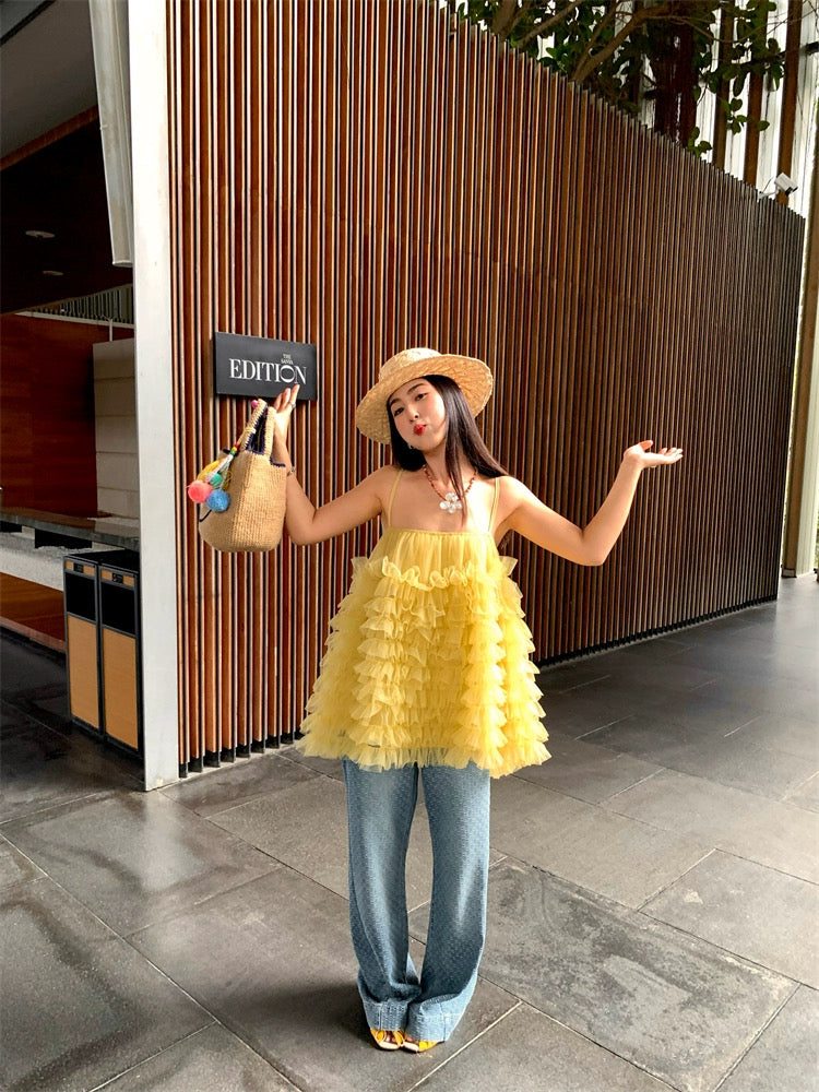 黄雀伊人 薄纱蓬蓬超上镜吊带裙 Golden Finch Beauty Tulle Puffy Photogenic Spaghetti Strap Dress