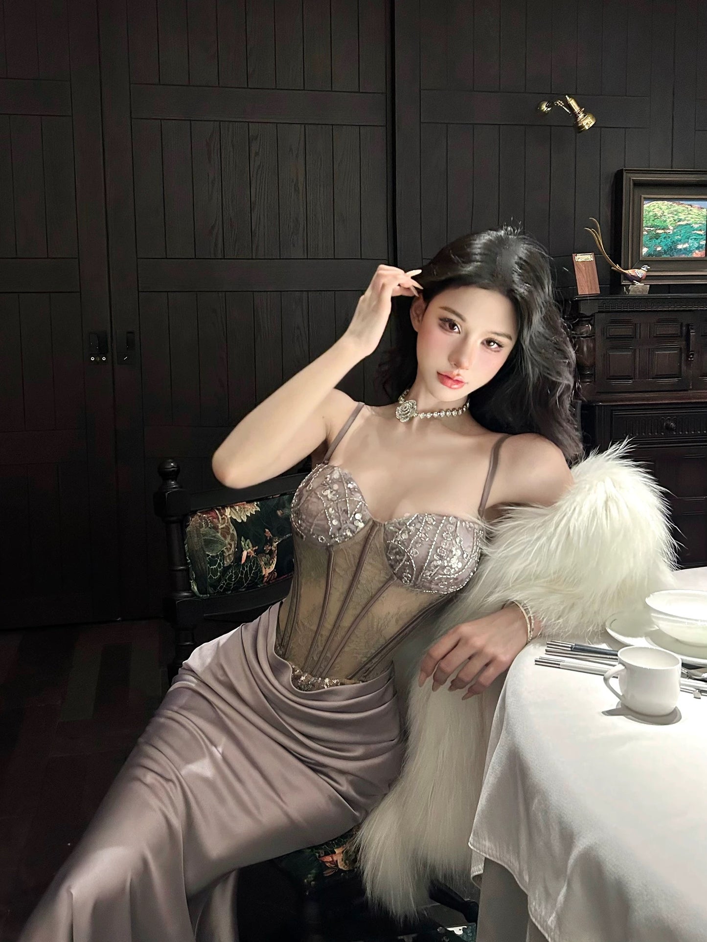 冷艳芳华 Chilly Elegance Purple Bodycon Long Dress