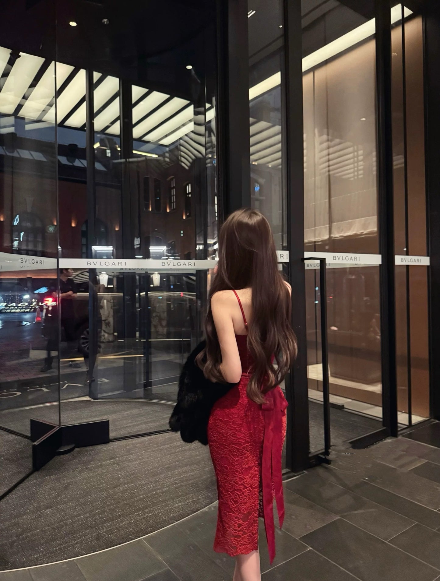 玫瑰余烬 Rose Embers Elegant Chenille Lace Long Dress