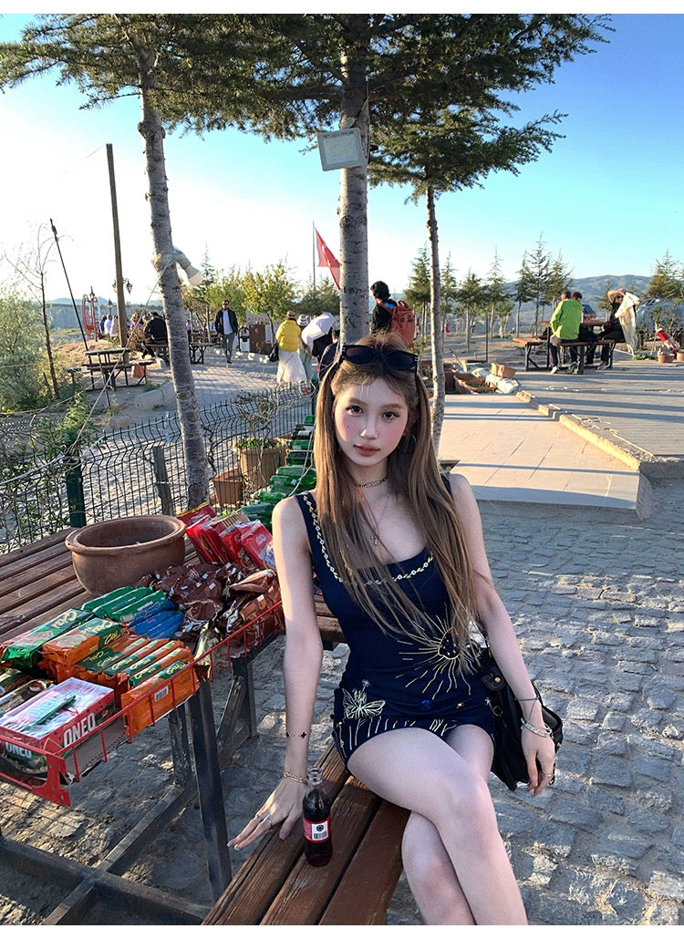 星河缪斯 复古刺绣开叉连衣裙 Galaxy Muse Vintage Embroidered Slit Dress