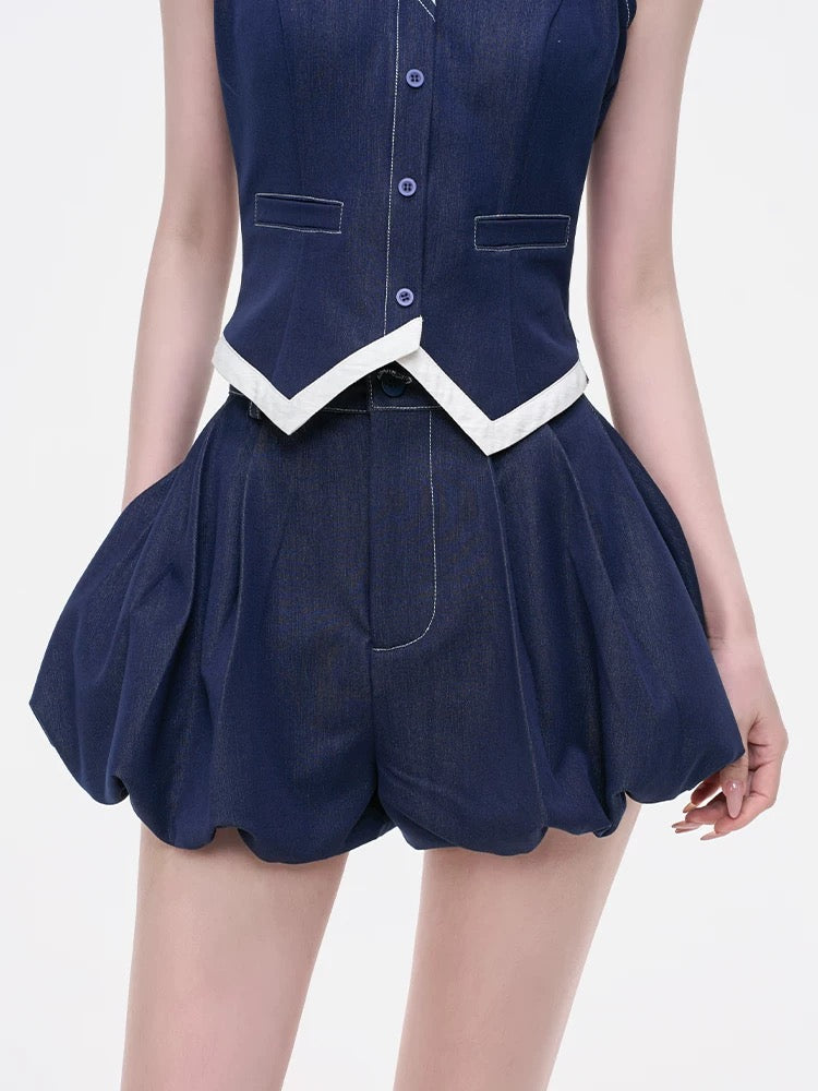优雅网美 假两件马甲蓬蓬裙套装 Elegant Insta-Girl Style Faux Two-Piece Vest and Puff Skirt Set