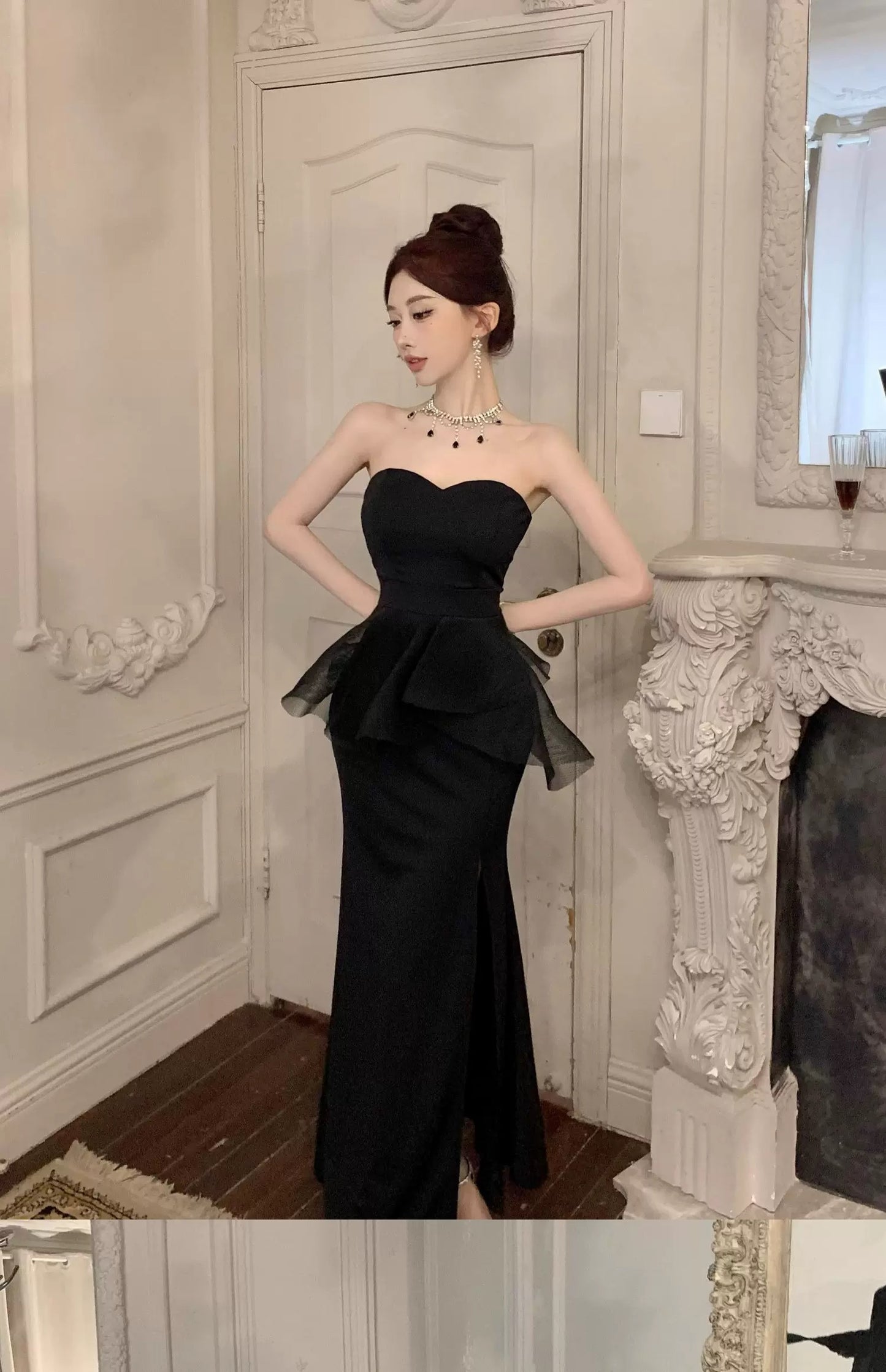 姐姐聚会 性感抹胸法式气质连衣裙 Sister’s Gathering Sexy Strapless French-Style Elegant Dress