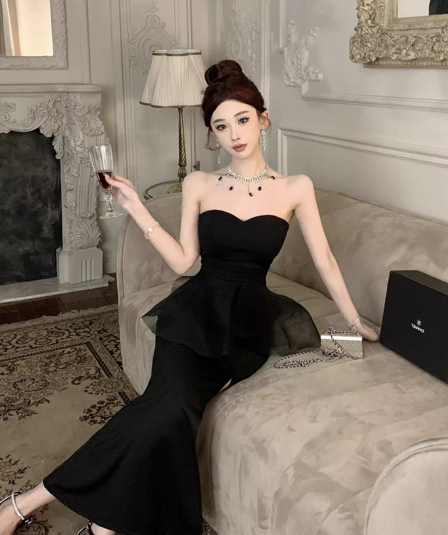 姐姐聚会 性感抹胸法式气质连衣裙 Sister’s Gathering Sexy Strapless French-Style Elegant Dress